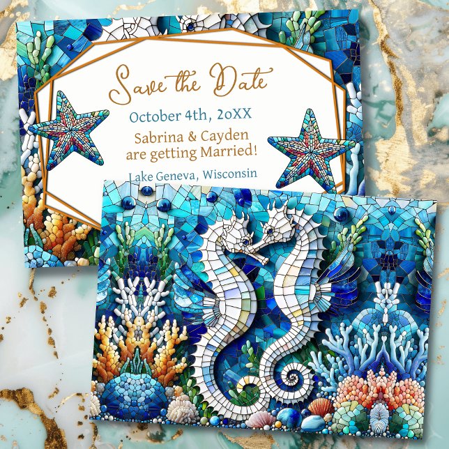 Mosaic Seahorses Romantic Beachy Save The Date (Creator Uploaded)