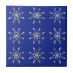 Mosaic silver stars indigo geometric decor kitty ceramic tile