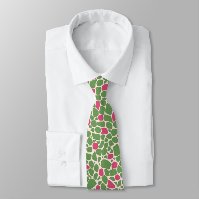 Mosaic small abstract pattern tiles green raspberr neck tie (Tied)
