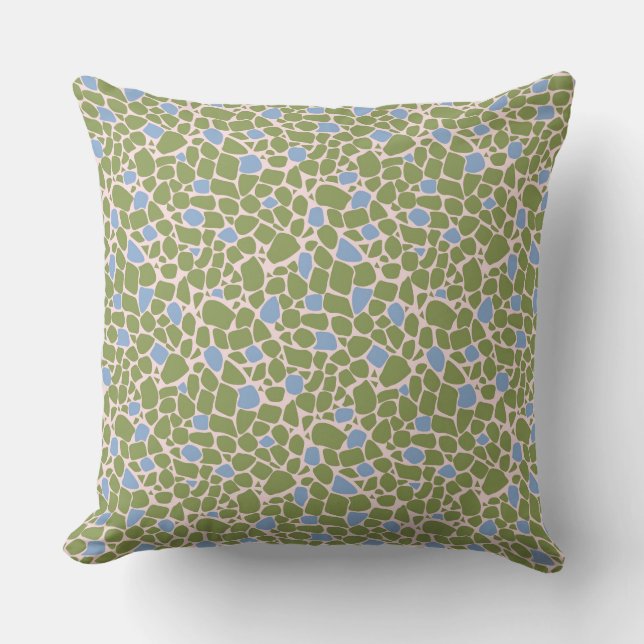 Mosaic small abstract pattern tiles green sky blue throw pillow (Front)