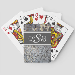Mosaic Snakeskin Pattern Elegant Script Monogram Poker Cards