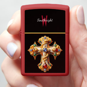 Mosaic Splendor: A Cross Adorned With Colorful Gem Zippo Lighter