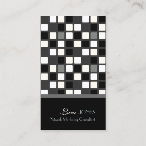 Customizable Retro Squares Business Card black + white accent
