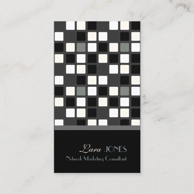 Mosaic Squares Tiles black + white monochrome Business Card (Front)