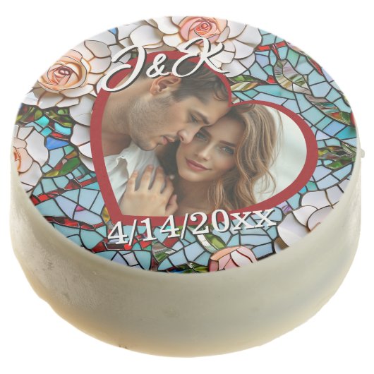 Mosaic Stained Glass and Tile Wedding Personalized Chocolate Covered Oreo (Angled)