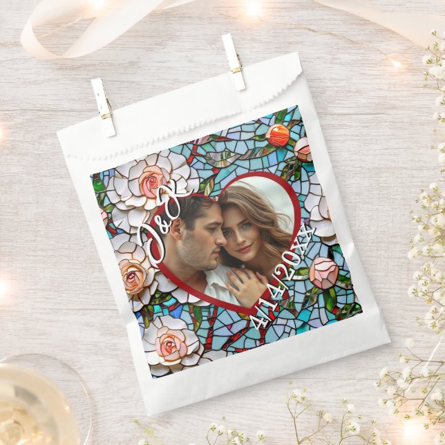 Mosaic Stained Glass and Tile Wedding Personalized Favor Bag (Clipped)