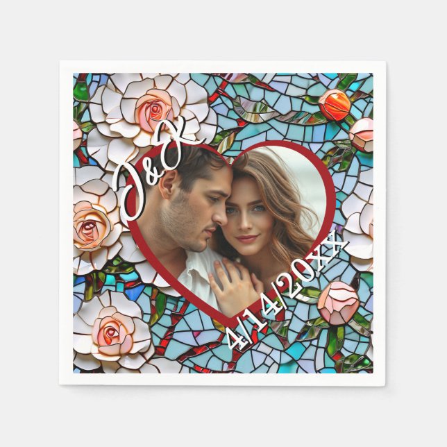 Mosaic Stained Glass and Tile Wedding Personalized Napkins (Front)
