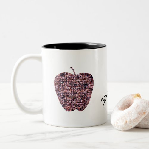 Mosaic Stained Glass Apple Teachers Name Two_Tone Coffee Mug