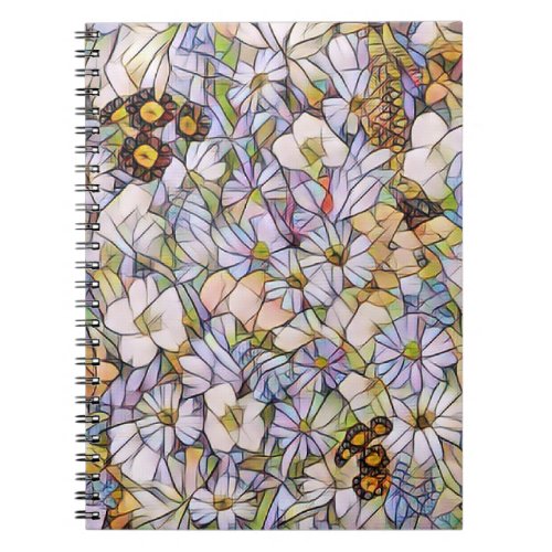 Mosaic Stained Glass Filed of Flowers Spiral  Notebook