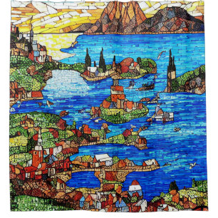 Mosaic Stained Glass of the Mediterranean Sea Shower Curtain