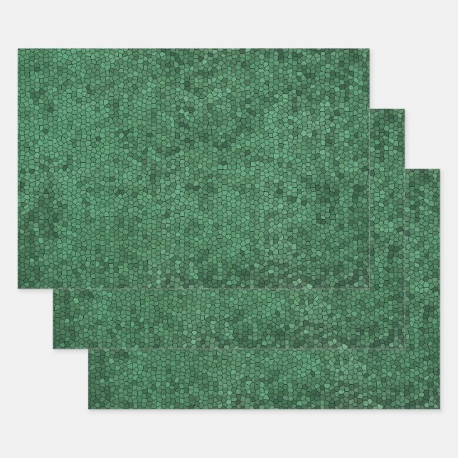 Mosaic Stained Glass Style Green Texture Pattern Wrapping Paper Sheets (Set)