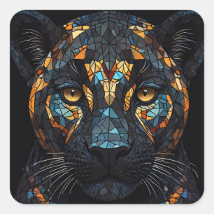 Mosaic Stained Glassed Black Panther Portrait Square Sticker