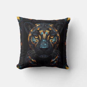 Mosaic Stained Glassed Black Panther Portrait Throw Pillow