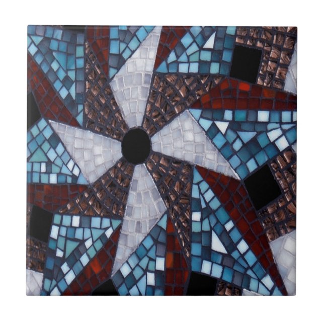 Mosaic Star Design Abstract Art Red Blue Tile (Front)