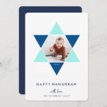 Mosaic Star | Hanukkah Photo Holiday<br><div class="desc">Elegant and modern Hanukkah photo card features a favorite photo set inside a Star of David accented with bright shades of blue for a unique mosaic effect,  on a white background. "Happy Hanukkah" appears beneath in modern,  clean white lettering. Personalize with your names along the bottom.</div>