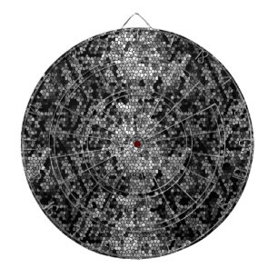 Mosaic Stones Glass Black Grey White Dartboard With Darts