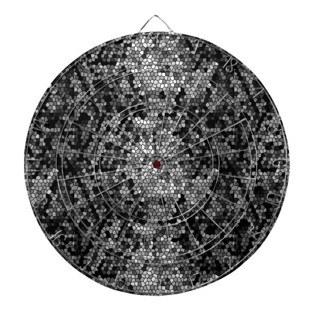 Mosaic Stones Glass Black Grey White Dartboard With Darts (Front)