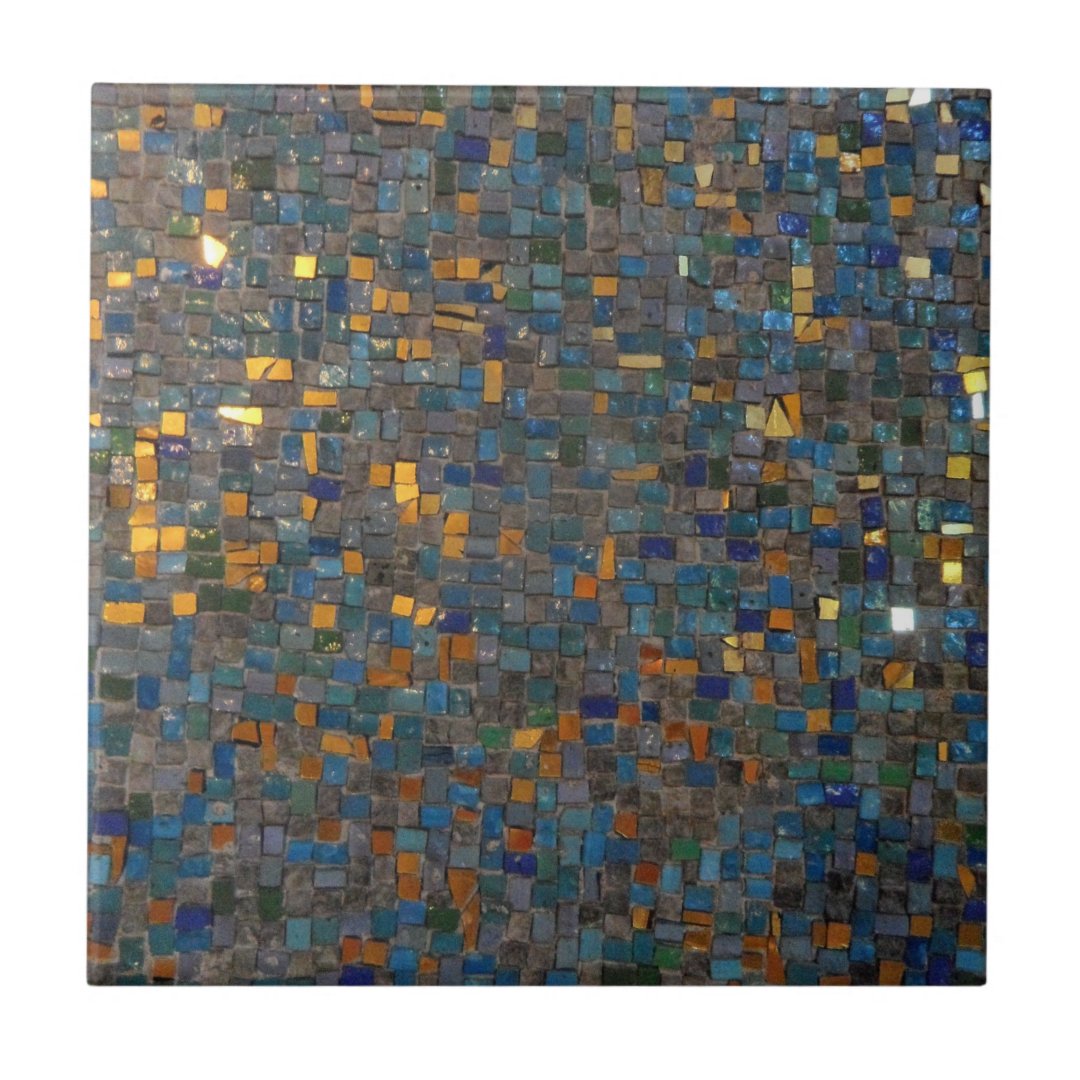 Mosaic Stones in Blue and Gold Ceramic Tile | Zazzle