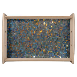 Mosaic Stones in Blue and Gold Serving Tray