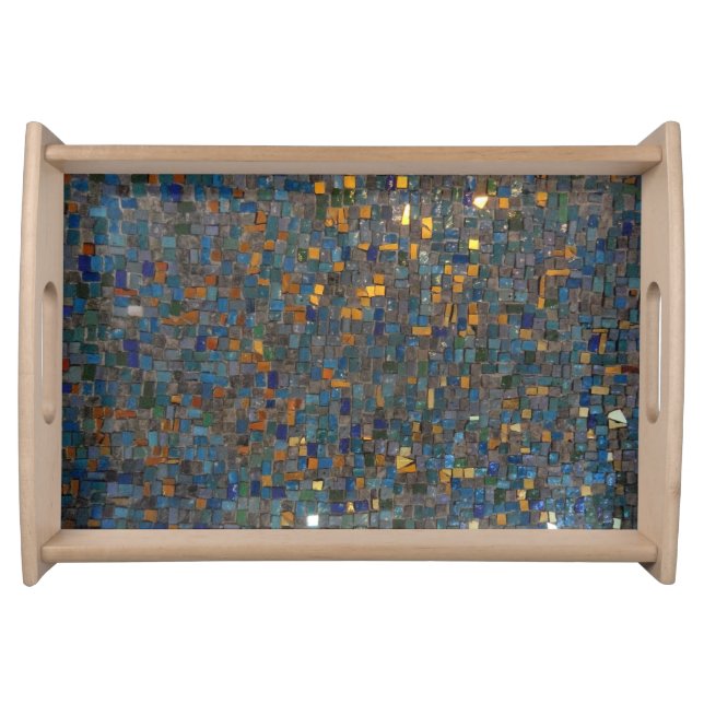 Mosaic Stones in Blue and Gold Serving Tray (Front)
