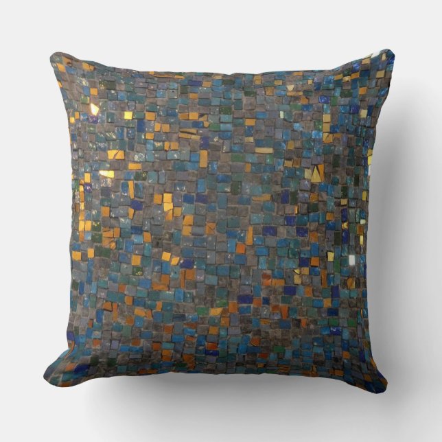 Mosaic Stones in Blue and Gold Throw Pillow (Front)