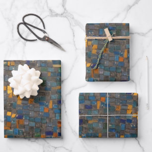 Mosaic Stones in Blue and Gold Wrapping Paper Sheets