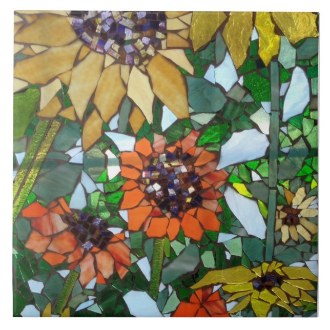 Mosaic Sunflowers Ceramic Tile (Front)
