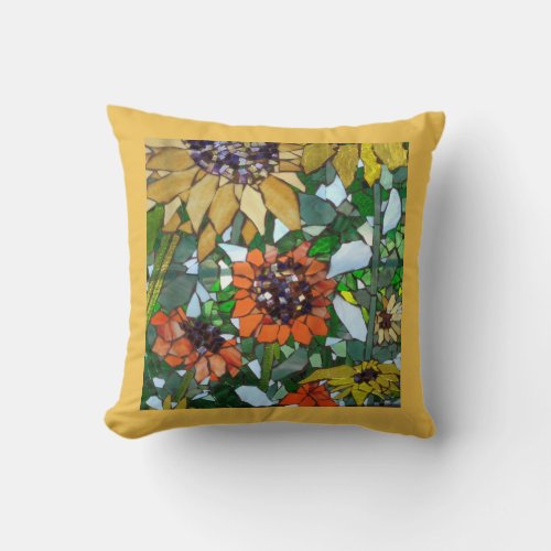 Mosaic Sunflowers Throw Pillow