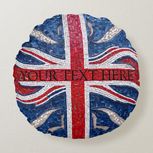 Mosaic Tile Effect of The United Kindoms Flag Round Pillow (Front)