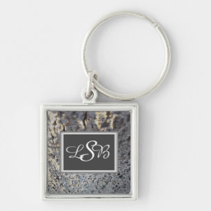 Mosaic Tile Elegant Black Gray Monogram Keychain