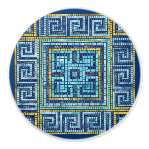 Mosaic Tile Greek Meander Key Ceramic Knob