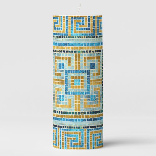 Mosaic Tile Greek Meander Key Pillar Candle