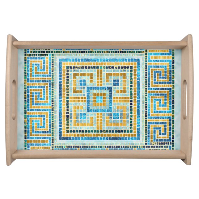 Mosaic Tile Greek Meander Key Serving Tray (Front)
