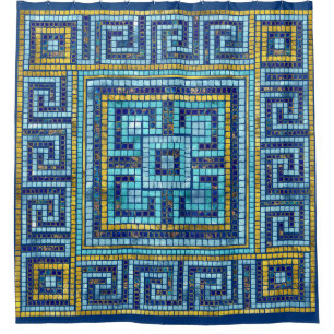 Mosaic Tile Greek Meander Key Shower Curtain