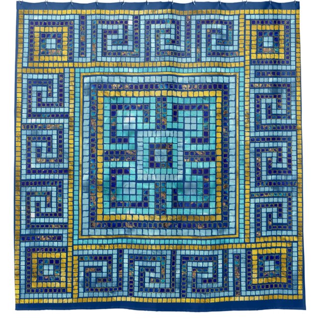 Mosaic Tile Greek Meander Key Shower Curtain (Front)