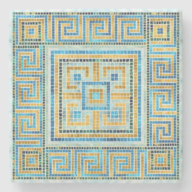 Mosaic Tile Greek Meander Key Stone Coaster (Front)