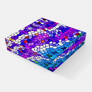 Mosaic Tile Pattern Blue Purple Glass Paperweight