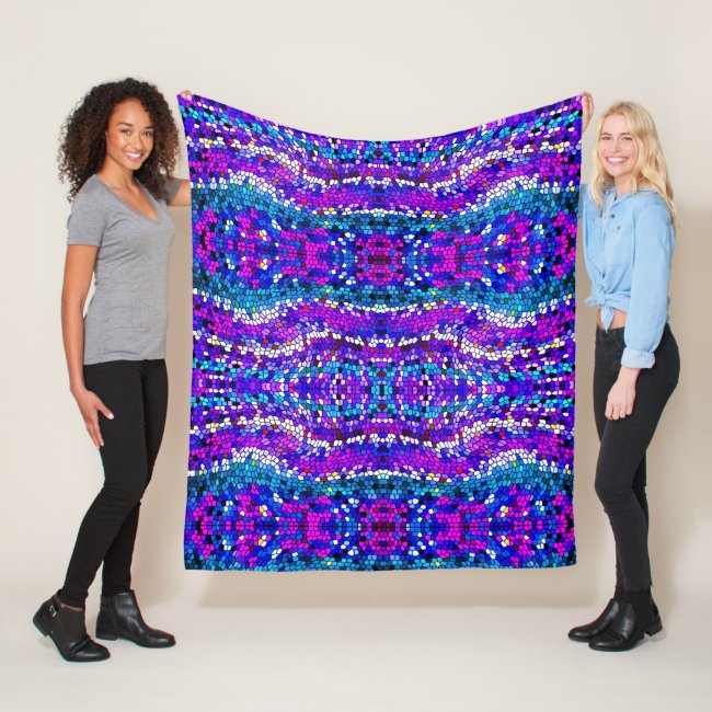Mosaic Tile Pattern Purple Blue Fleece Blanket