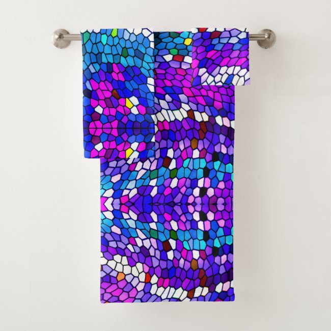 Mosaic Tile Pattern Purple Blue Pink Bath Towels