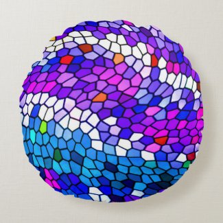 Mosaic Tile Pattern Purple Blue Pink Round Pillow