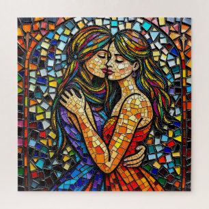 Mosaic Tile Style Ai Art Romantic Embrace Jigsaw Puzzle