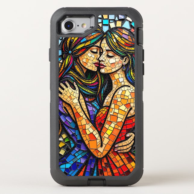 Mosaic Tile Style Ai Art Romantic Embrace  Otterbox iPhone Case (Back)