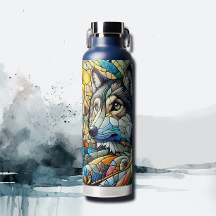 Mosaic Tile Wolf and Owl Water Bottle