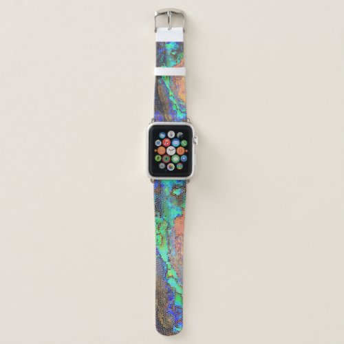 Mosaic Tiles Neon Polished Abalone Shell Abstract Apple Watch Band