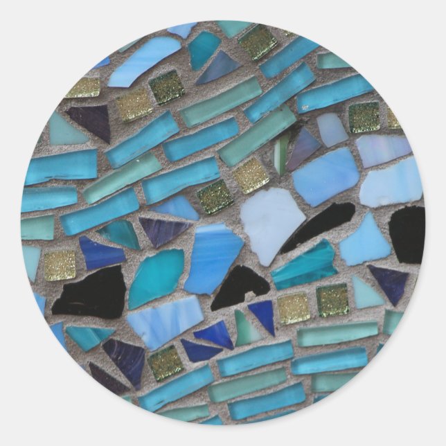 Mosaic Tiles of Blue and Green Classic Round Sticker (Front)