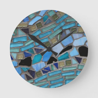 Mosaic Tiles of Blue and Green Round Clock