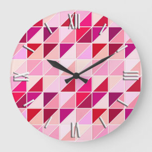 Mosaic Tiles - pink, peach and burgundy Large Clock
