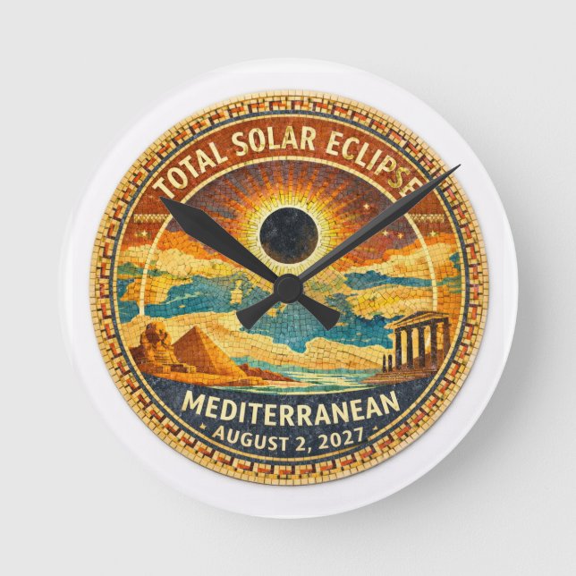 Mosaic  Total Solar Eclipse 2027 sticker Round Clock (Front)