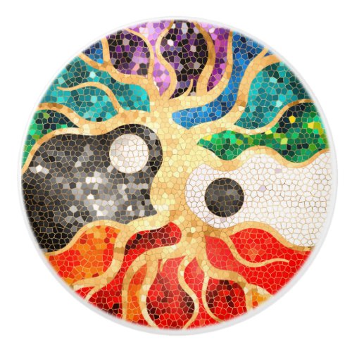 Mosaic Tree of life _ Yin Yang Ceramic Knob