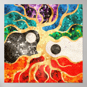 Mosaic Tree of life - Yin Yang Poster